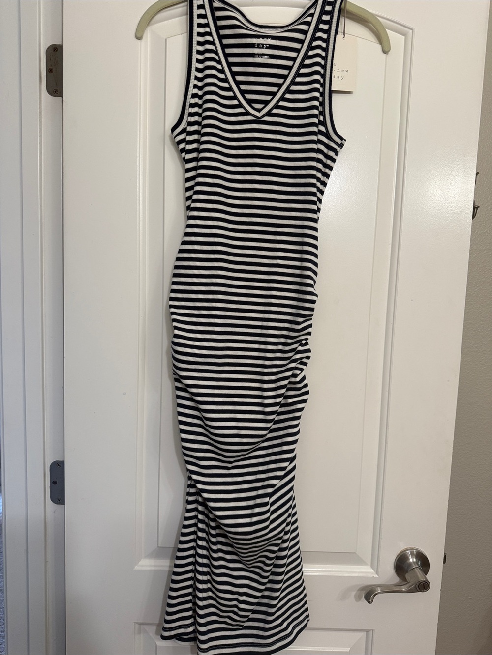 A New Day Navy & White Striped V-Neck Maxi Dress